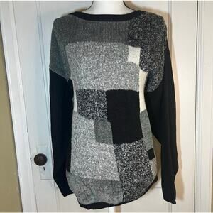 Chrysantheme Black and Gray Long Sleeve Block Print Knit Sweater Size 14/16
